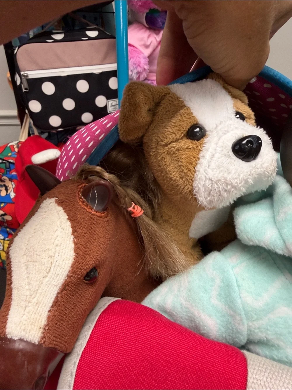 American Girl BITTY BABY BUNDLE Rolling bag, purse, horse, dog lot